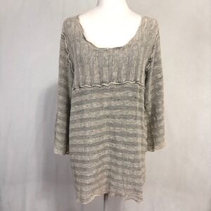 Rita Brufani Linen Tunic Top Womens M Neutral Striped Knit Boho Lagenlook Italy